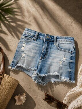 Cello Light Blue Distressed Denim Jean Shorts